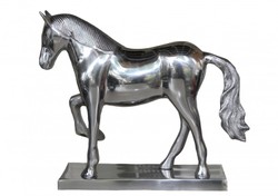 4250828363849 - Luxus Figur Pferd auf Sockel Silber B 35 cm H 305 cm - Massive Skulptur - Edel & Prunkvoll