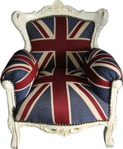4250828364013 - Barock Kinder Sessel Union Jack   Creme - Thron England Englische Flagge Tron