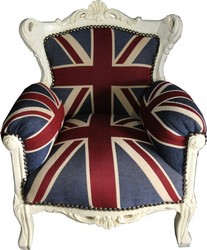 4250828364013 - Barock Kinder Sessel Union Jack   Creme - Thron England Englische Flagge Tron