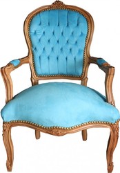 4250828364037 - Barock Salon Stuhl Hellblau   Natural Wood - MÃ¶bel Naturholz