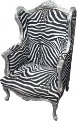 4250828364068 - Barock Lounge Thron Sessel Zebra   Silber - Ohren Sessel - Ohrensessel Tron Stuhl