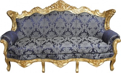 4250828364730 - Barock Sofa Master Royal Blau Muster   Gold - Wohnzimmer Couch MÃ¶bel Lounge