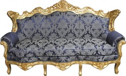 4250828364730 - Barock Sofa Master Royal Blau Muster   Gold - Wohnzimmer Couch MÃ¶bel Lounge