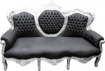 4250828364747 - Barock Sofa King Schwarz Lederoptik Silber - Wohnzimmer Möbel Couch Lounge 4250828364747 - Barock Sofa King Schwarz Lederoptik Silber - Wohnzimmer Möbel Couch Lounge