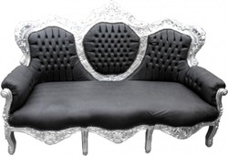 4250828364747 - Barock Sofa King Schwarz Lederoptik Silber - Wohnzimmer Möbel Couch Lounge 4250828364747 - Barock Sofa King Schwarz Lederoptik Silber - Wohnzimmer Möbel Couch Lounge