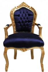 4250828364761 - Barock Esszimmerstuhl Royalblau   Gold mit Armlehnen