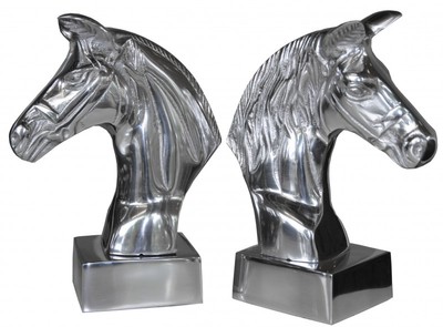 4250828364839 - Luxus BÃ¼cherstÃ¼tzen PferdekÃ¶pfe aus Aluminium auf Sockel - BÃ¼cherstÃ¼tze - Book End Pferdekopf Horse Head BuchstÃ¼tze