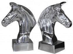 4250828364839 - Luxus BÃ¼cherstÃ¼tzen PferdekÃ¶pfe aus Aluminium auf Sockel - BÃ¼cherstÃ¼tze - Book End Pferdekopf Horse Head BuchstÃ¼tze