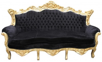 4250828364884 - Barock 3er Sofa Master Schwarz   Gold - Wohnzimmer Couch MÃ¶bel Lounge
