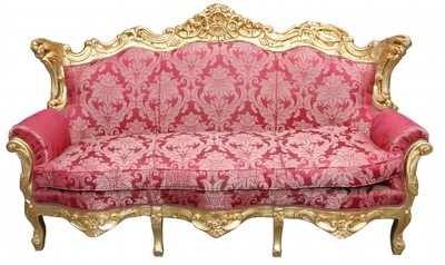 4250828364877 - Barock 3er Sofa Master Bordeaux Muster   Gold - Wohnzimmer Couch MÃ¶bel Lounge
