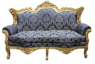 4250828365140 - Barock 2er Sofa Master Royal Blau Muster   Gold 2Mod - Wohnzimmer Couch MÃ¶bel Lounge