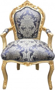 4250828365218 - Barock Esszimmer Stuhl Royalblau Muster   Gold mit Armlehnen - MÃ¶bel