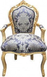 4250828365218 - Barock Esszimmer Stuhl Royalblau Muster   Gold mit Armlehnen - MÃ¶bel