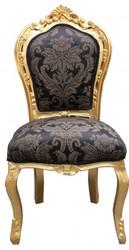 4250828365355 - Barock Esszimmer Stuhl Schwarz Muster   Gold ohne Armlehnen - Antik MÃ¶bel