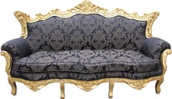 4250828365416 - Barock 3er Sofa Master Schwarz  Muster   Gold 2Mod - Wohnzimmer Couch MÃ¶bel Lounge