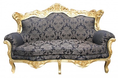 4250828365430 - Barock  2er Sofa Master Schwarz Muster  Gold 2Mod - Wohnzimmer Couch MÃ¶bel Lounge