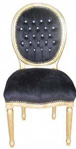 4250828365478 - Barock Esszimmer Stuhl Schwarz   Gold Rund mit Bling Bling Steinen Mod2