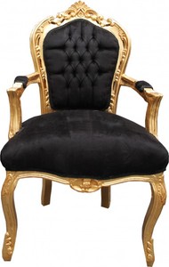 4250828365546 - Barock Esszimmerstuhl Schwarz   Gold mit Armlehnen Mod2 Antik Stil
