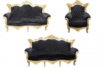 4250828366024 - Barock Wohnzimmer Set Schwarz Gold - 3er Sofa+2er Sofa + 1 Sessel 4250828366024 - Barock Wohnzimmer Set Schwarz Gold - 3er Sofa+2er Sofa + 1 Sessel