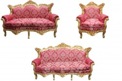 4250828366048 - Barock Wohnzimmer Set Bordeaux Muster Gold - 3er Sofa+2er Sofa + 1 Sessel