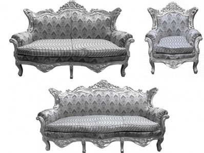 4250828366055 - Barock Wohnzimmer Set Grau Muster Silber- 3er Sofa+2er Sofa + 1 Sessel 4250828366055 - Barock Wohnzimmer Set Grau Muster Silber- 3er Sofa+2er Sofa + 1 Sessel