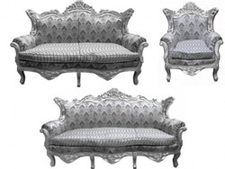 4250828366055 - Barock Wohnzimmer Set Grau Muster Silber- 3er Sofa+2er Sofa + 1 Sessel 4250828366055 - Barock Wohnzimmer Set Grau Muster Silber- 3er Sofa+2er Sofa + 1 Sessel