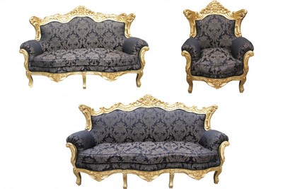 4250828366062 - Barock Wohnzimmer Set Schwarz Muster Gold - 3er Sofa+2er Sofa + 1 Sessel 4250828366062 - Barock Wohnzimmer Set Schwarz Muster Gold - 3er Sofa+2er Sofa + 1 Sessel