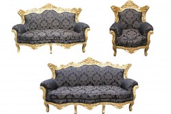 4250828366062 - Barock Wohnzimmer Set Schwarz Muster Gold - 3er Sofa+2er Sofa + 1 Sessel 4250828366062 - Barock Wohnzimmer Set Schwarz Muster Gold - 3er Sofa+2er Sofa + 1 Sessel