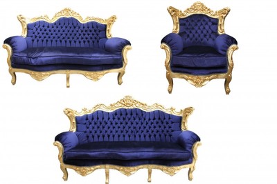 4250828366079 - Barock Wohnzimmer Set Royal Blau Gold - 3er Sofa+2er Sofa + 1 Sessel 4250828366079 - Barock Wohnzimmer Set Royal Blau Gold - 3er Sofa+2er Sofa + 1 Sessel