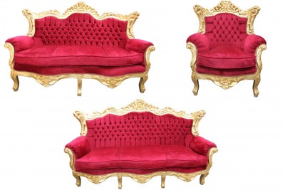 4250828366086 - Barock Wohnzimmer Set Bordeaux Gold - 3er Sofa+2er Sofa + 1 Sessel 4250828366086 - Barock Wohnzimmer Set Bordeaux Gold - 3er Sofa+2er Sofa + 1 Sessel