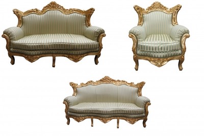 4250828366130 - Barock Wohnzimmer Set JadegrÃ¼n  Gold - 3er Sofa+2er Sofa + 1 Sessel