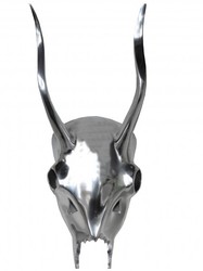 4250828366703 - Designer Geweih Deko Hirsch aus poliertem Aluminium Silber H 45 cm B 18 cm - Wandfigur - Geweih - Wandgeweih