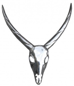 4250828366765 - Designer Antilope Deko Geweih aus poliertem Aluminium Silber H 75 cm B 67 cm - Wandfigur - Geweih - Wandgeweih