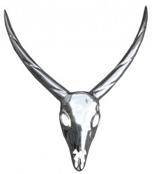 4250828366765 - Designer Antilope Deko Geweih aus poliertem Aluminium Silber H 75 cm B 67 cm - Wandfigur - Geweih - Wandgeweih