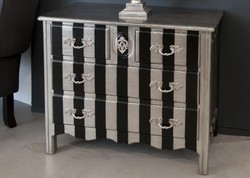 4250828367441 - Barock Kommode Silber   Schwarz  Streifen 94cm - Antik Stil MÃ¶bel