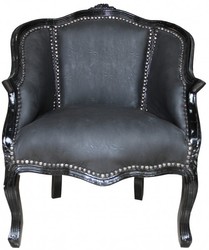 4250828370175 - Barock Damen Salon Sessel Schwarz Schwarz Kunstleder - MÃ¶bel Antik Stil