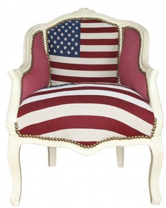 4250828370427 - Barock Damen Salon Sessel USA Design   Creme  - MÃ¶bel Antik Stil- USA Flagge