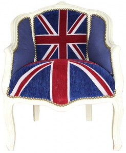 4250828370434 - Barock Damen Salon Sessel Union Jack   Creme  - MÃ¶bel Antik Stil- England Flagge