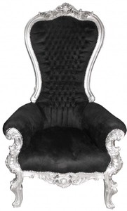4250828370472 - Barock Thron Sessel Majestic Mod1 Schwarz Silber - Riesensessel -Thron Stuhl Tron