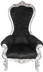 4250828370472 - Barock Thron Sessel Majestic Mod1 Schwarz Silber - Riesensessel -Thron Stuhl Tron
