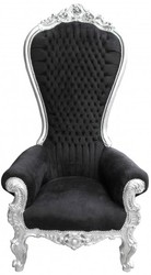 4250828370533 - Barock Thron Sessel Majestic Mod2 Schwarz Silber - Riesensessel -Thron Stuhl Tron