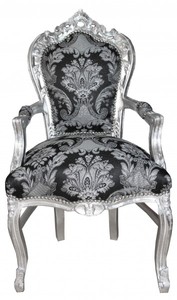 4250828370793 - Barock Esszimmer mit Armlehnen Schwarz Muster   Silber - Antik Stil MÃ¶bel