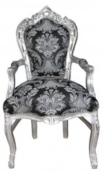 4250828370793 - Barock Esszimmer mit Armlehnen Schwarz Muster   Silber - Antik Stil MÃ¶bel