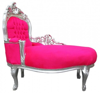 4250828371424 - Barock Kinder Chaiselongue Pink Silber  -  Barock MÃ¶bel Recamiere KindermÃ¶bel