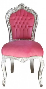 4250828371851 - Barock Esszimmerstuhl Pink Silber ohne Armlehnen