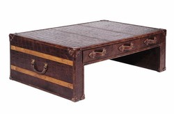 4250828372407 - Art Deco Luxus Echtleder Couchtisch in Croco Optik Braun L132 x B83 x H45 cm - Echt Leder Vintage Look