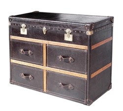 4250828372452 - Art Deco Luxus Echtleder Kommode   Truhe Schwarz L123 x B52 x H83 cm - Echt Leder Vintage Look