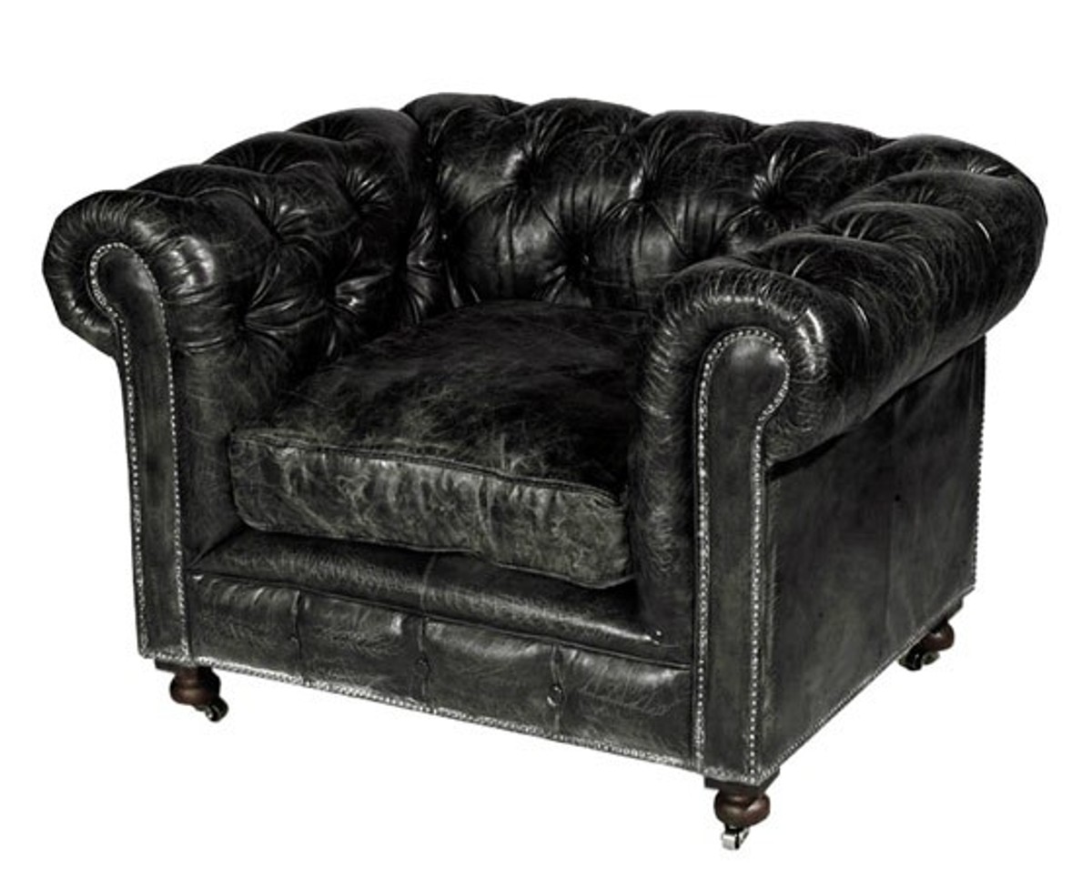 Casa Padrino Chesterfield Luxury Real Leather Chair Vintage Black Leather Kensington Club Chairs