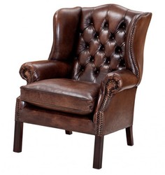 4250828372650 - Luxus Echtleder Ohrensessel Chesterfield Vintage Dunkelbraun - Sessel mit echtem Leder