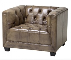 4250828372742 - Chesterfield Luxus Echt Leder Sessel Kubus Vintage Leder Olive - Club Sessel